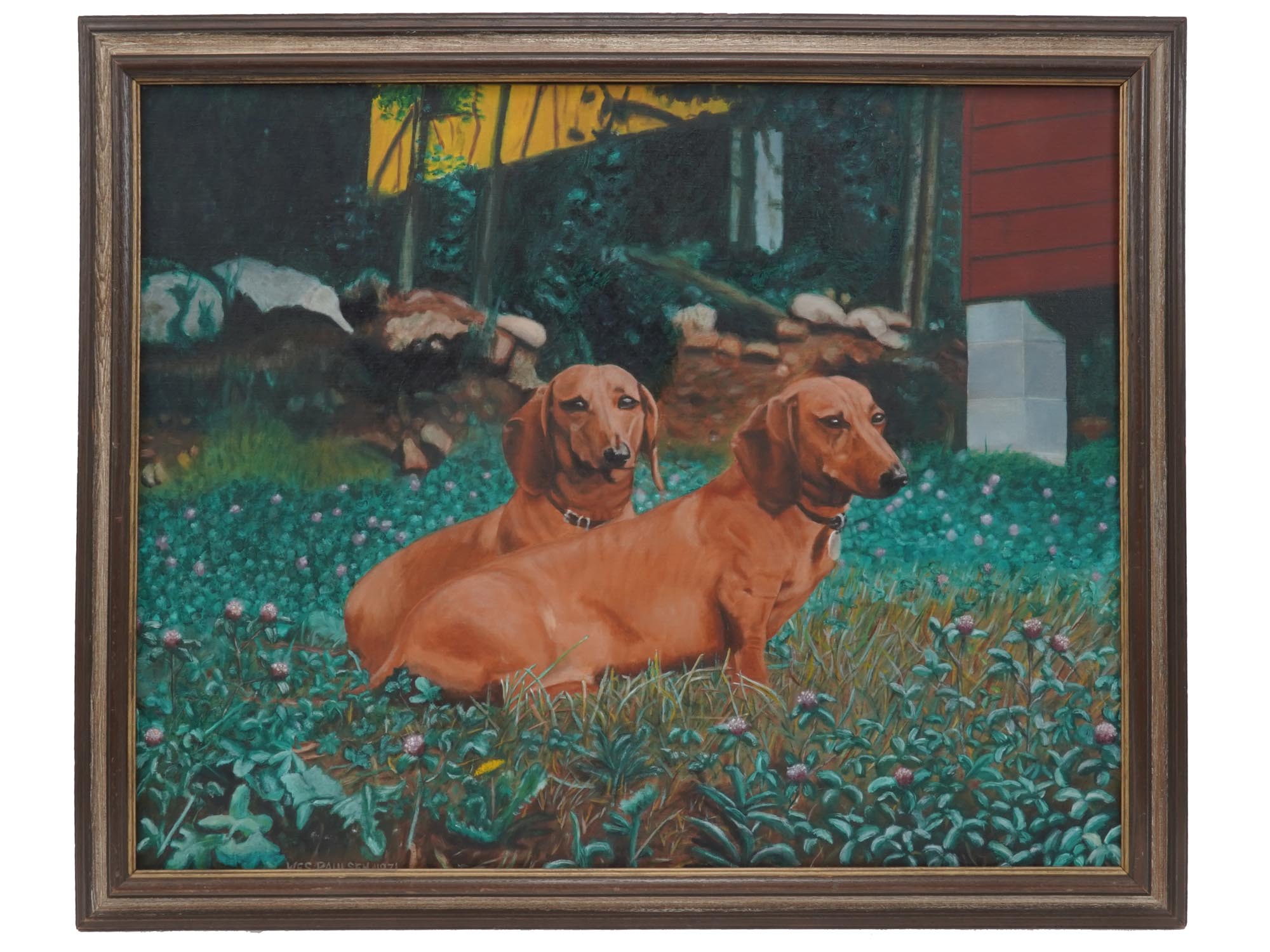 AMERICAN SCHOOL DOGS PORTRAIT OIL PAINTING SIGNED PIC-0